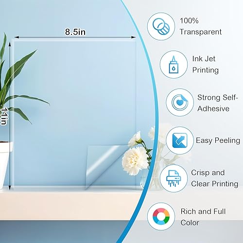 Miniatura 2 de Papel adhesivo de vinilo imprimible de alta calidad para impresora de inyección de tinta y láser, 100% transparente, 30 hojas autoadhesivas