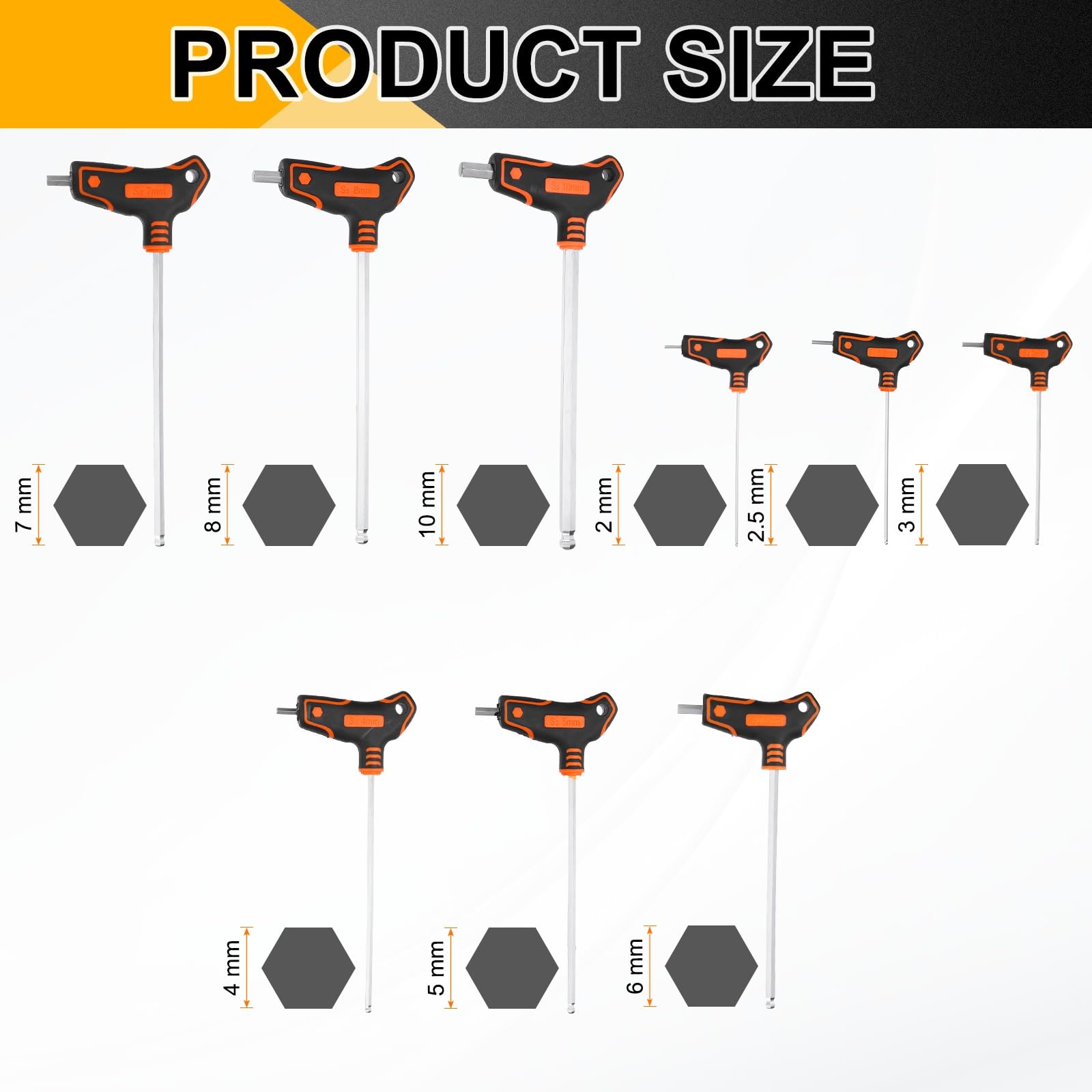 QUARKZMAN 10 Pcs Llave Hexagonal De Bola Con Mango En T 2-10mm Acero S2 Métrico Brazo Largo Llave En T Llave hexagonal Herramienta De Reparación Para Mantenimiento