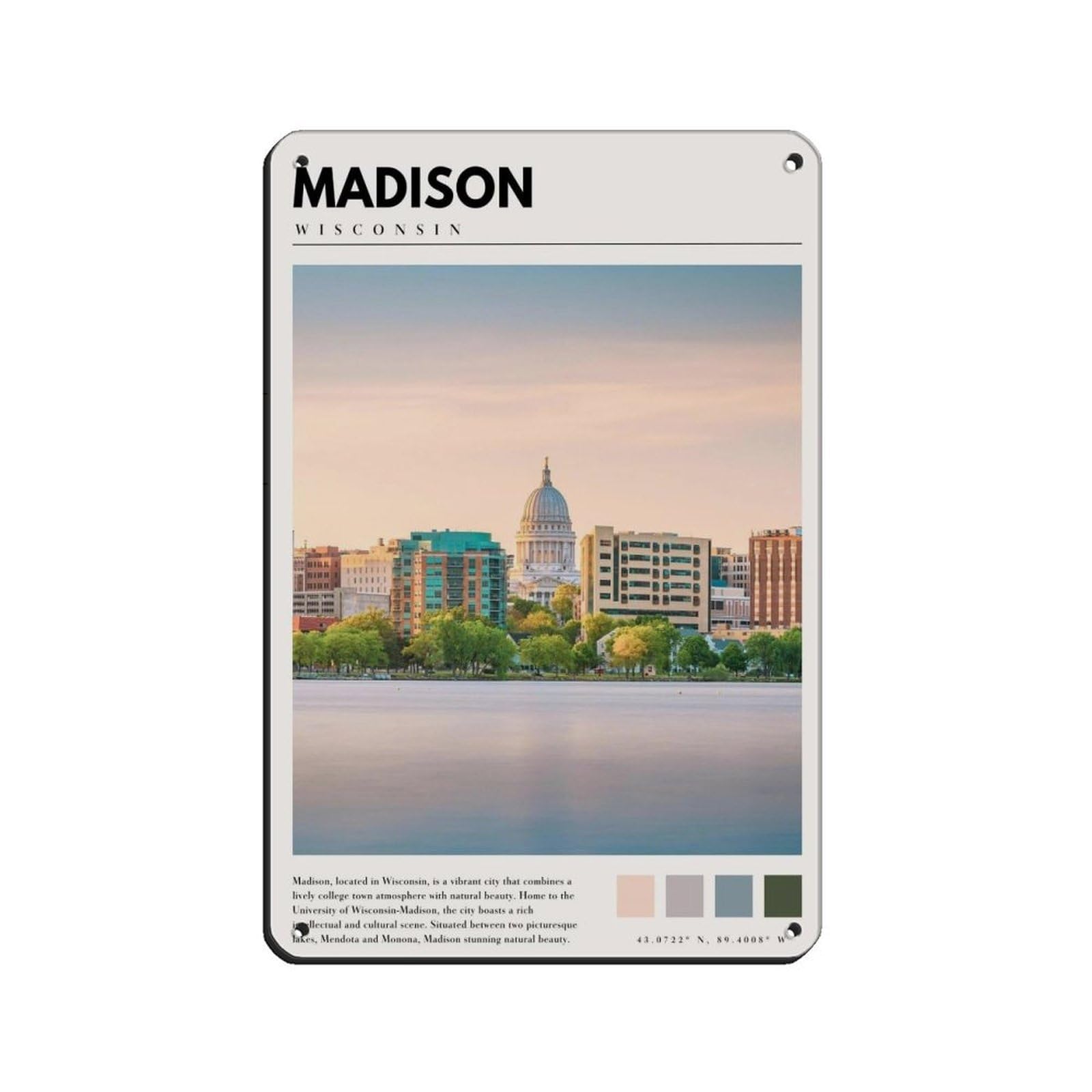 Madison Wisconsin Poster Madison Art (2) Retro Poster Metal Tin Sign Chic Art Retro Iron Painting Bar People Cave Cafe Family Garage Poster Wall Decoration 8x12inch(20x30cm)