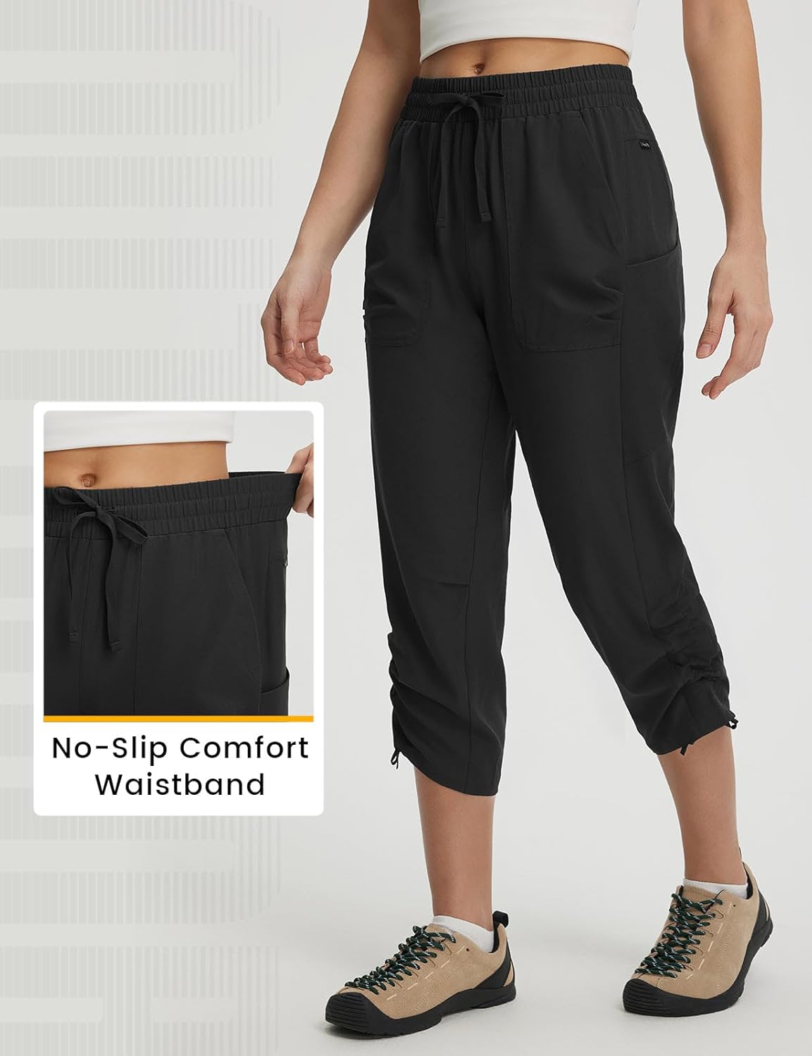 baleaf Women's Capri Pants with Zipper Pocket Lightweight Quick Dry Water Resistant Hiking Pants Adjustable Ankle Cuff - Image 5