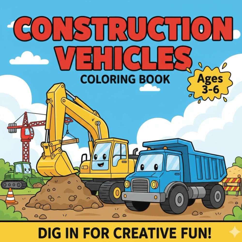 Construction Vehicle Coloring Book for Kids Ages 3–6: Big Bulldozers, Excavators & Dump Trucks | Bold & Easy Outline Pages for Preschoolers (Big Construction Machines)