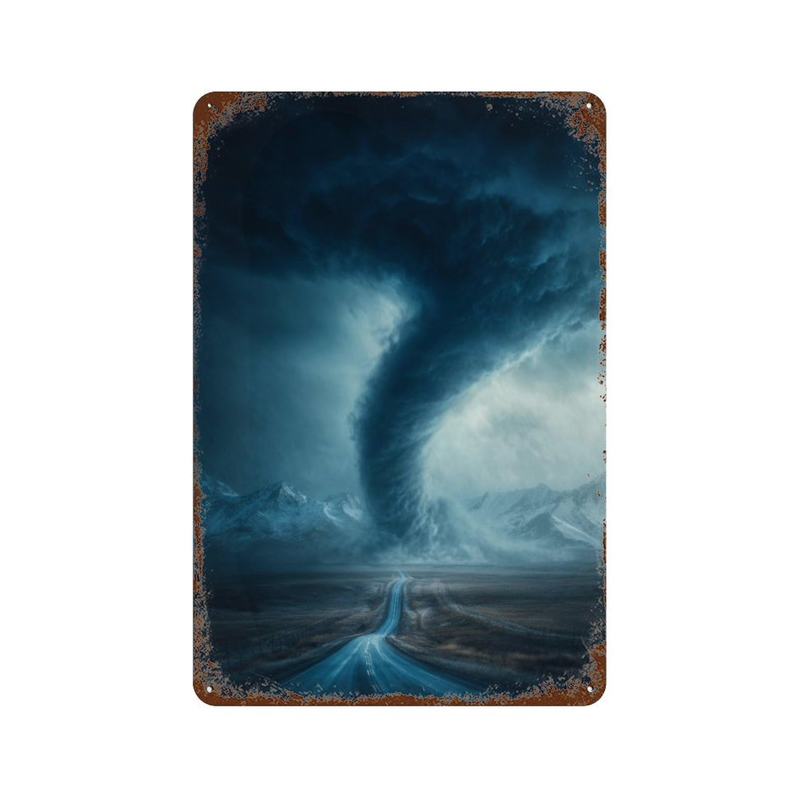 Rust Effect Tornado Approaching Road Retro Metal Sign 11.8"x7.9", Novelty Wall Decor for Bistro, Counter And Cafe Decor
