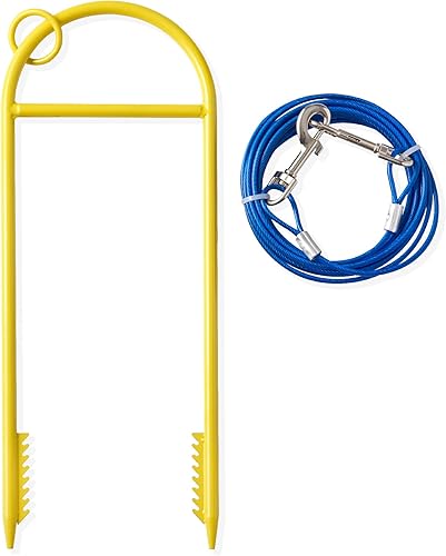 Nifty - Cable y estaca para mascotas Cable de 16 pies Estaca amarilla muestra 3 pulgadas sobre el suelo Para mascotas de 100 libras o menos