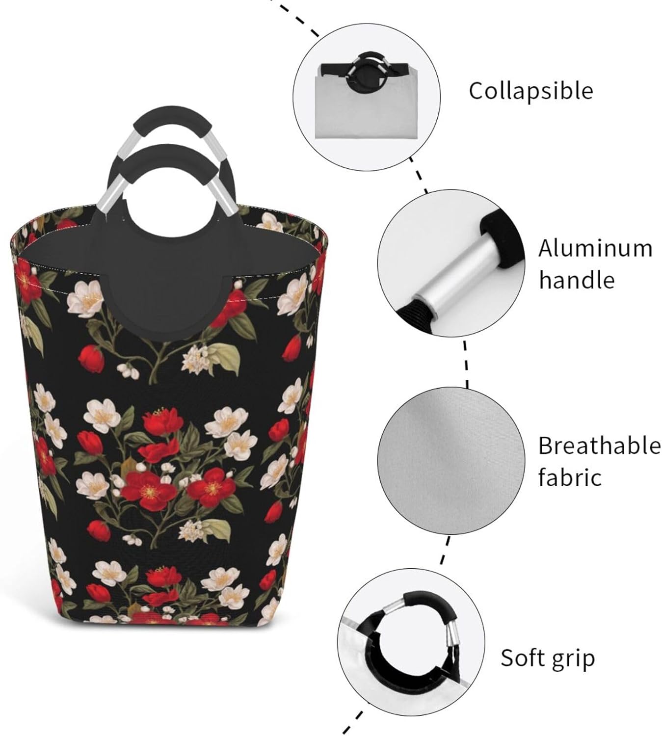Cherry Blossoms Foldable storage bag, 50L capacity, suitable for laundry room, dormitory bedroom, dirty clothes storage basket.