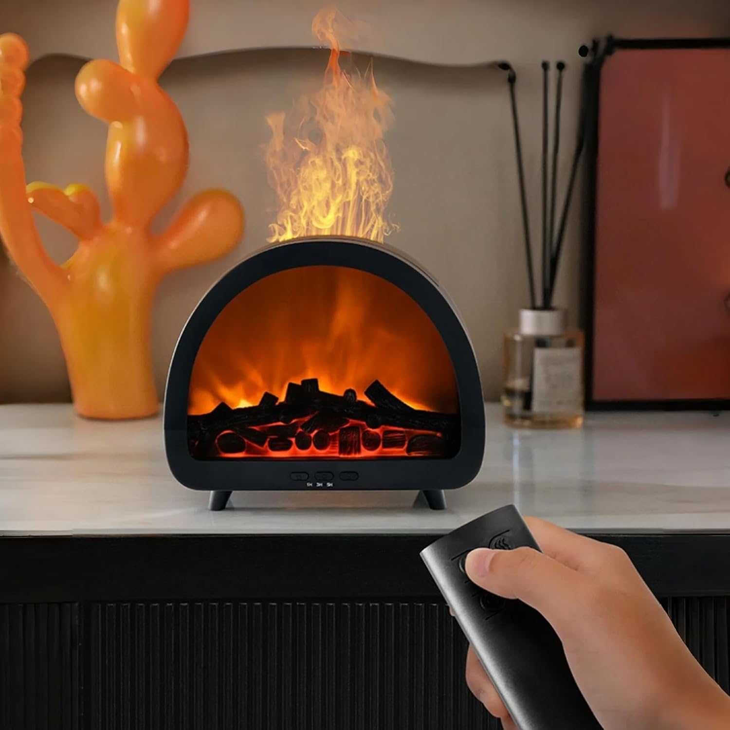 Fireplace Flame Air Diffuser Humidifier, Aromatherapy Essential Oil Diffuser, Ultrasonic Cool Mist Humidifier with Remote, Timer Shutdown for Home, Bedroom, Office,Yoga (Black)