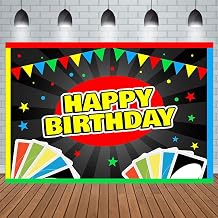 7x5ft Card Game Happy Birthday Backdrop Colorful Playing Cards Flags Game Night Party Cartoon Black Radial Stripe Bday Party Banner Decorations Supplies Photography Background Table Decor