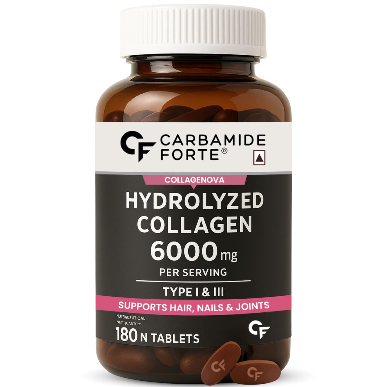 Carbamide Forte Hydrolyzed Collagen Supplements | Types I & III Hydrolyzed Marine Collagen Powder Tablets For Skin | Skin Supplements For Glowing Skin , Hair, Nails & Joint Support For Women & Men - 180 Tablets