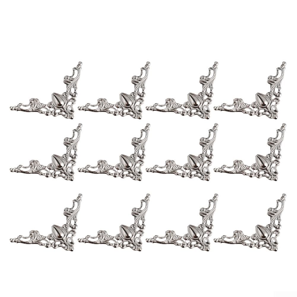 Antique Corner Stickers, Metal Decorative Corner Covers, 12PCS for Furniture and Boxes (White)