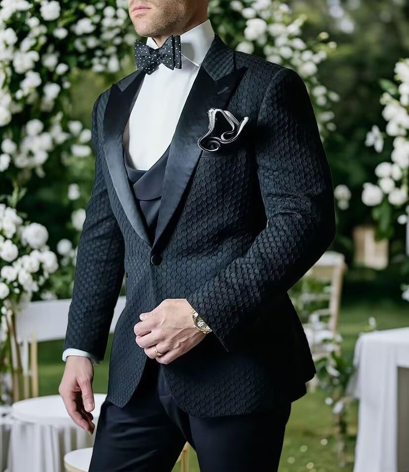 Mens Tuxedo Jacket Peak Lapel Honeycomb Suit Jacket Slim Fit Blazer Jacket for Prom Wedding4
