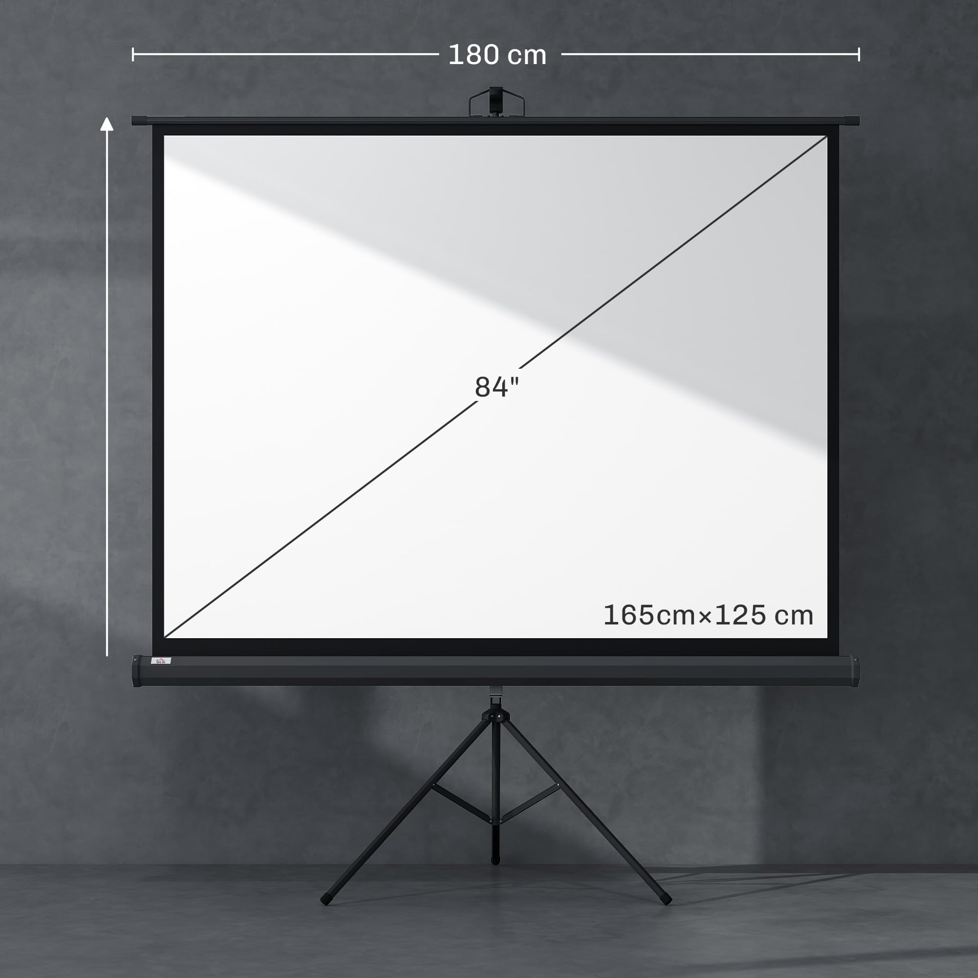 HOMCOM Écran de Projection avec Trépied Pliable 84 Pouces 4K HD 4:3, 180L cm, Écran Vidéoprojecteur, Hauteur Réglable, Angle de Vision 160°, pour Home Cinéma, Films en Intérieur/Extérieur, Noir
