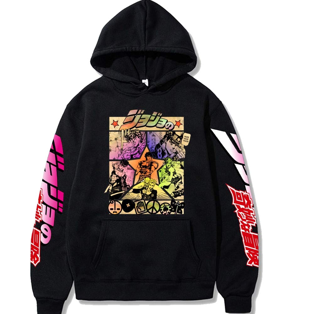 WAWNI Jojo's Bizarre Adventure Unisex Felpe con cappuccio giapponese Anime JoJo Stampato Felpa Streetwear per Uomo e Donna