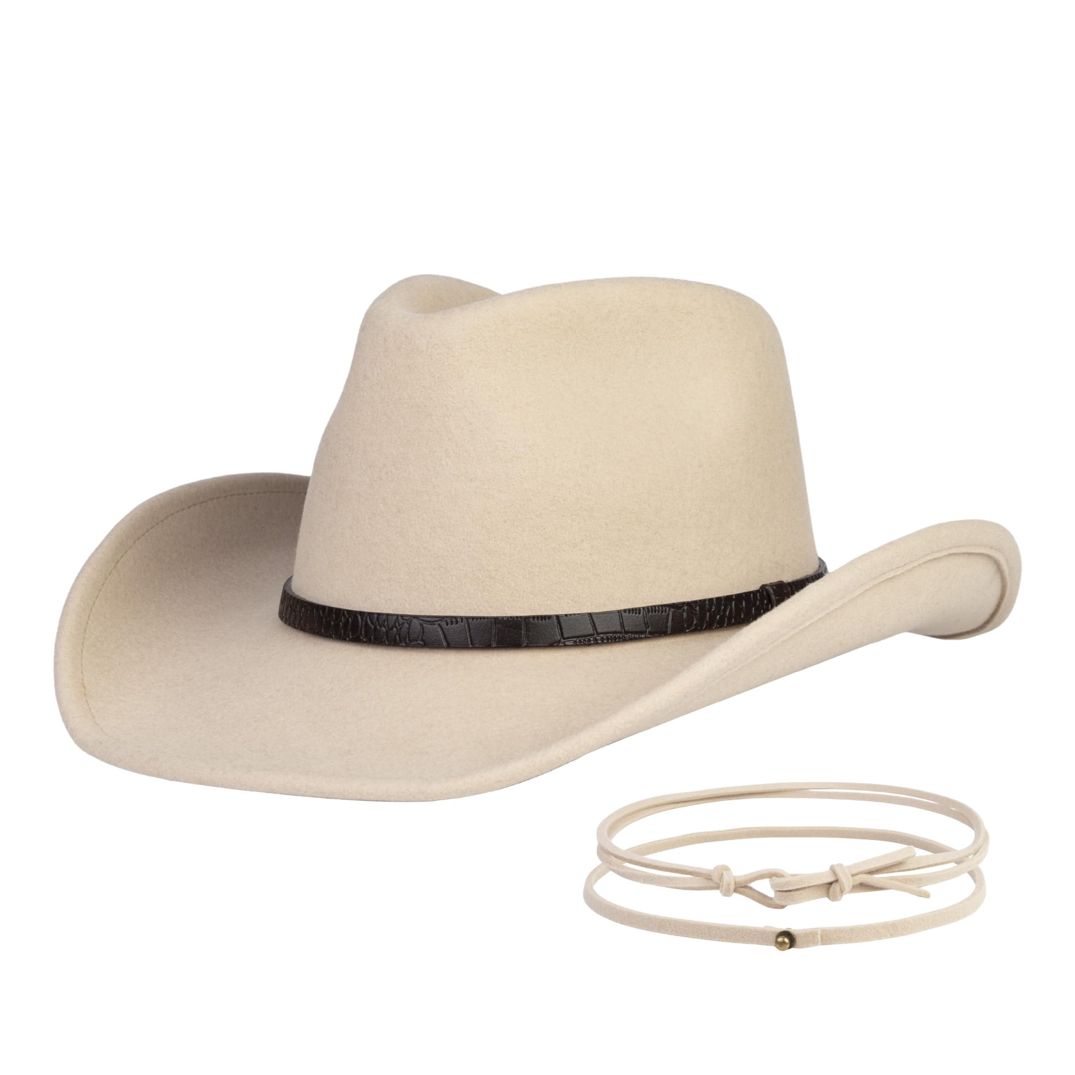 Cowboy Hat Water-Resistant Felt Hats 100% Wool Wide Brim Western Panama Rancher Hat for Women Men