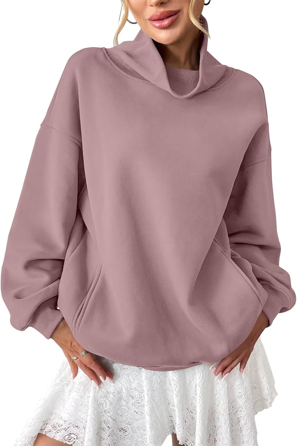 EasyGala Womens Fleece Sweatshirts with Pockets Oversized Turtleneck Pullover Trendy Long Sleeve Tops Fall Fashion Shirts