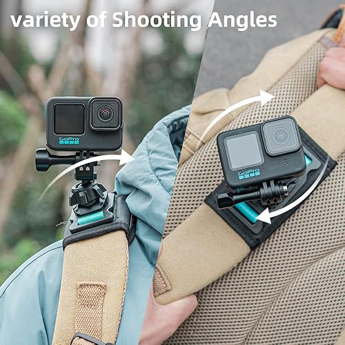 Miniatura 3 de Soporte de correa de hombro para mochila con rótula ajustable y almohadilla para el hombro compatible con GoPro Hero 12 11 10 9 8, DJI Action 43,