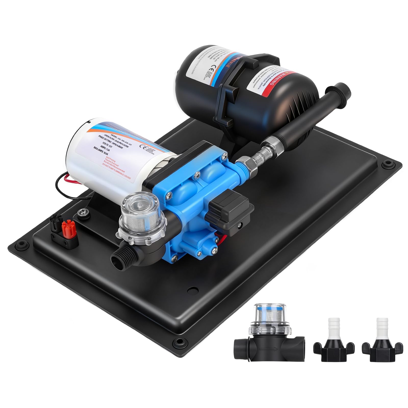 GEARMONSTER Pompa wodna DC 12 V, 3,8 bar, 55 psi, samozasysająca, pompa membranowa z wyłącznikiem ciśnieniowym, pompa wodna 5,5 GPM i zbiornik 0,75 l