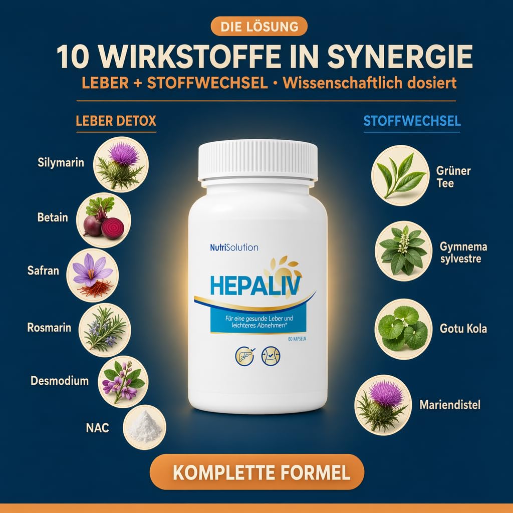 NutriSolution Hépaliv -Kapseln - Detox-Formel mit Mariendistel, Desmodium & Grüntee für gesundheit, Gewichtsmanagement & Fettverbrennung - 60 Kapseln (1)