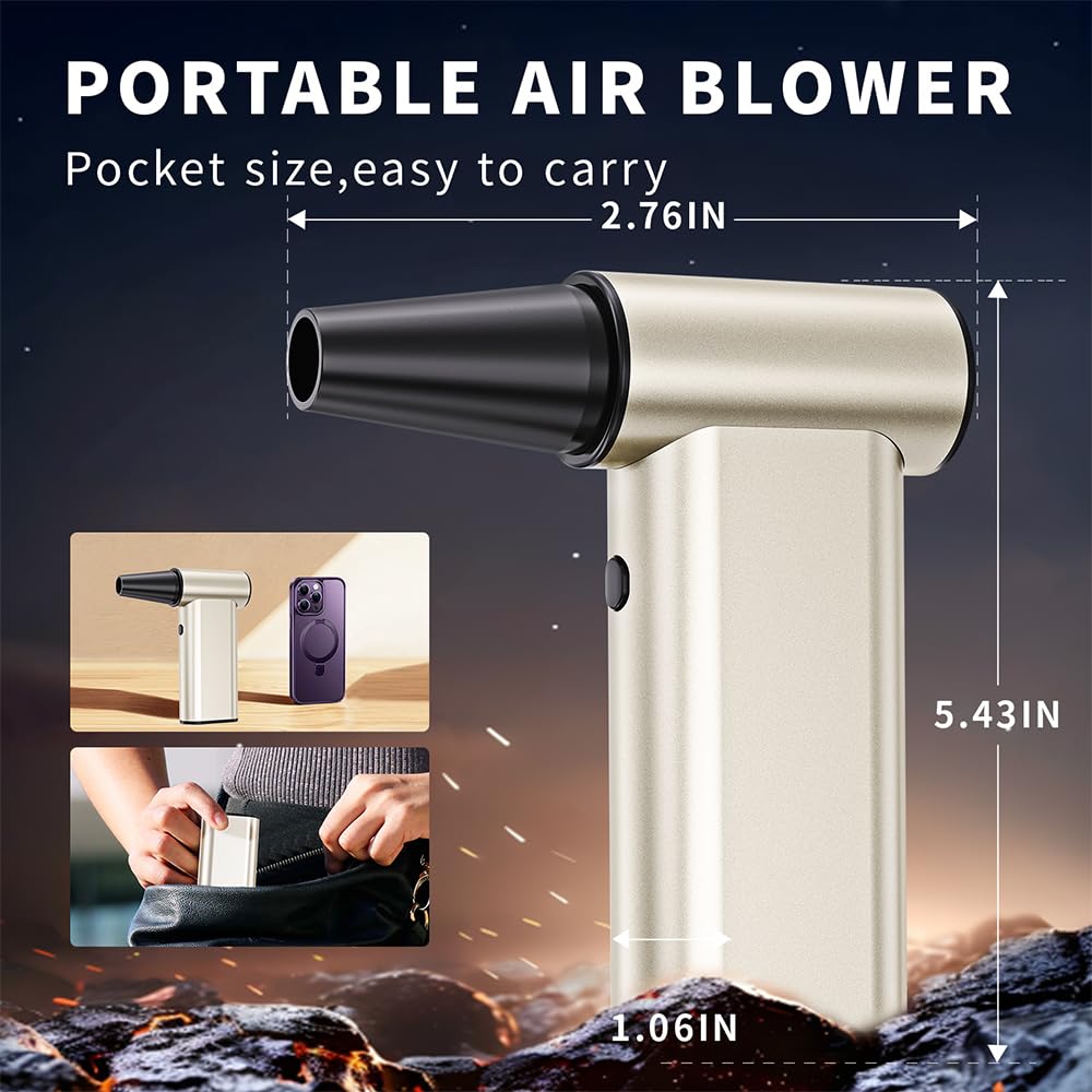 Plumero de aire comprimido, 4 engranajes ajustables, 180000 rpm, ventilador turbo, soplador de polvo inalámbrico recargable con batería recargable, soplador de aire portátil para limpieza de hogares y