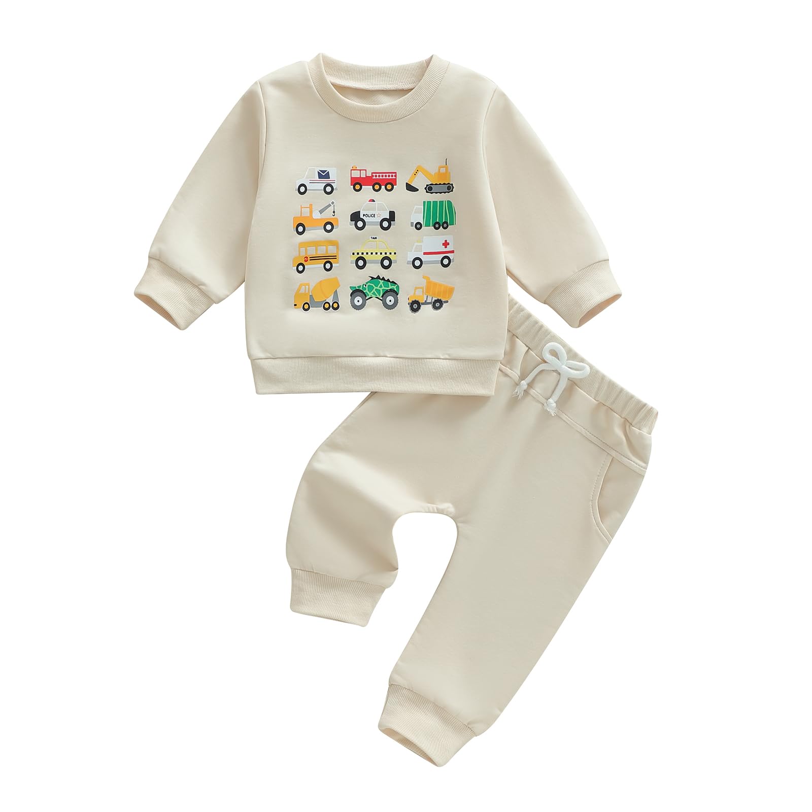 Fernvia Baby Boy Fall Winter Clothes Toddler Kids Solid Outfits Vehicle Long Sleeve Sweatshirt Tops Joggers Pants Set