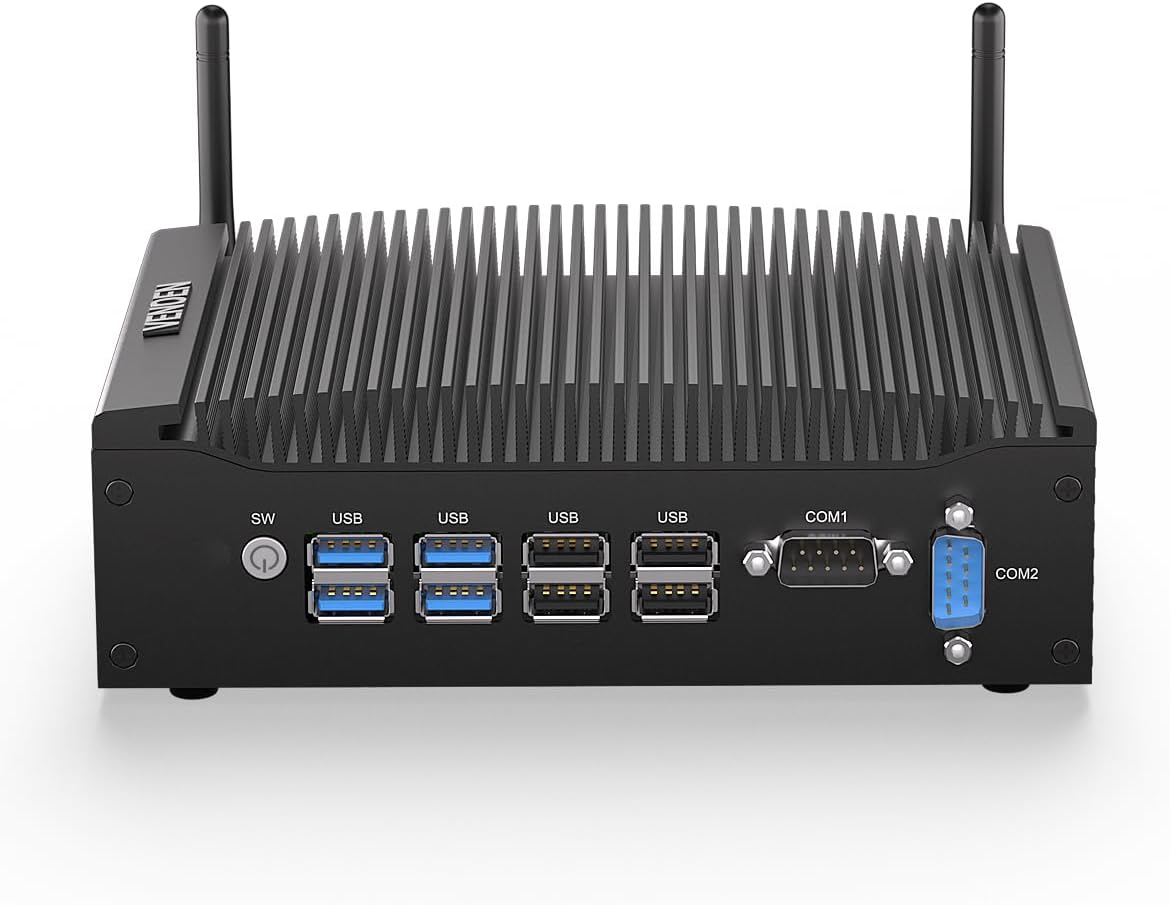 VENOEN Fanless Mini PC i5 Industrial Computer Core i5-8350U, 2* RS232 COM, Dual HD, 2* RJ45 LAN/WiFi/BT4.2/4G SIM Slot, 16GB DDR4 512GB SSD, Mini Computer W 11pro, Office/Business PC, Auto Power On