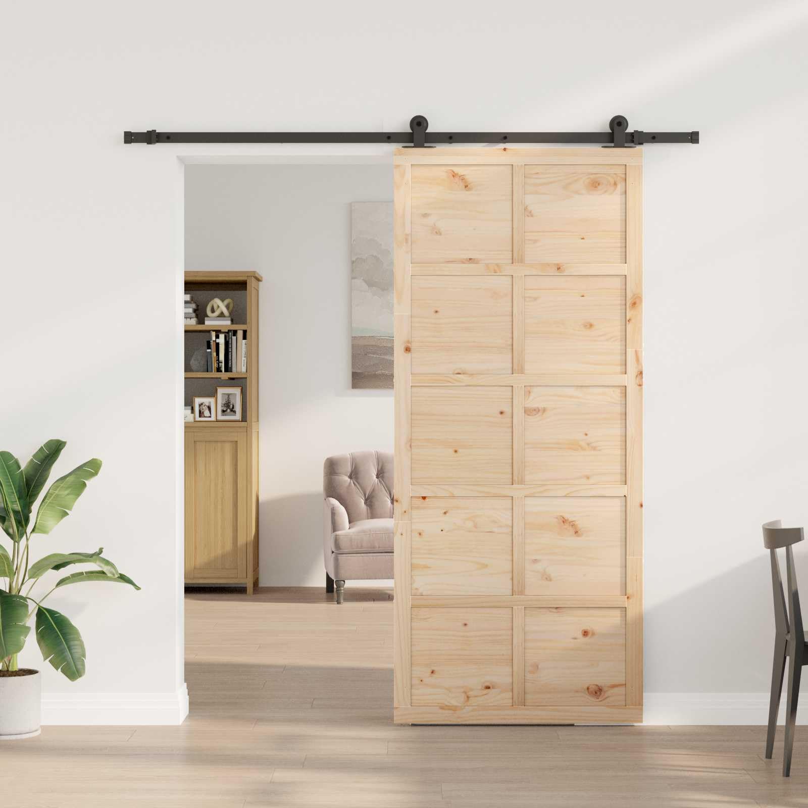 Puerta corredera natural 90 x 208 cm madera de pino maciza