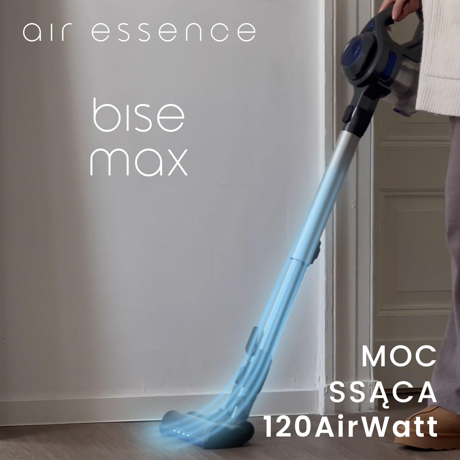 Odkurzacz Bezprzewodowy stojący Air Essence Bise Max 120AirWatt, czerwony, vacuum cleaner, technologia cyklonowa, Odkurzacz Pionowy, Technologia Honeycomb, Odkurzacz Samochodowy, Odkurzacz Bezworkowy