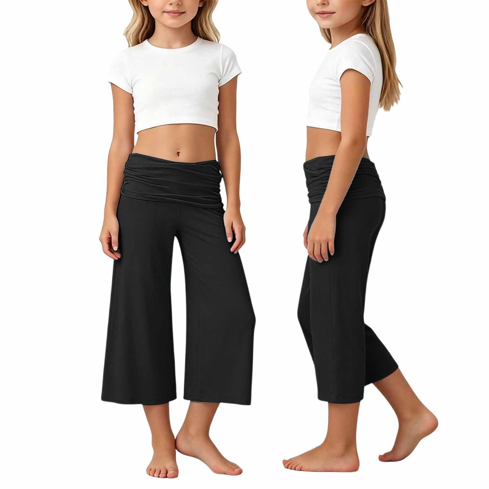 3/4 Coral Fold Over Yoga Pants Mädchen Weite Bein Caprihose Mit Raffung Loose Fit Uni Lounge Hose Mit Hohem Umschlagbund Korallfarbene Faltenhose Sommer Low Waist Dreiviertel Schlaghose 5-14 Jahre
