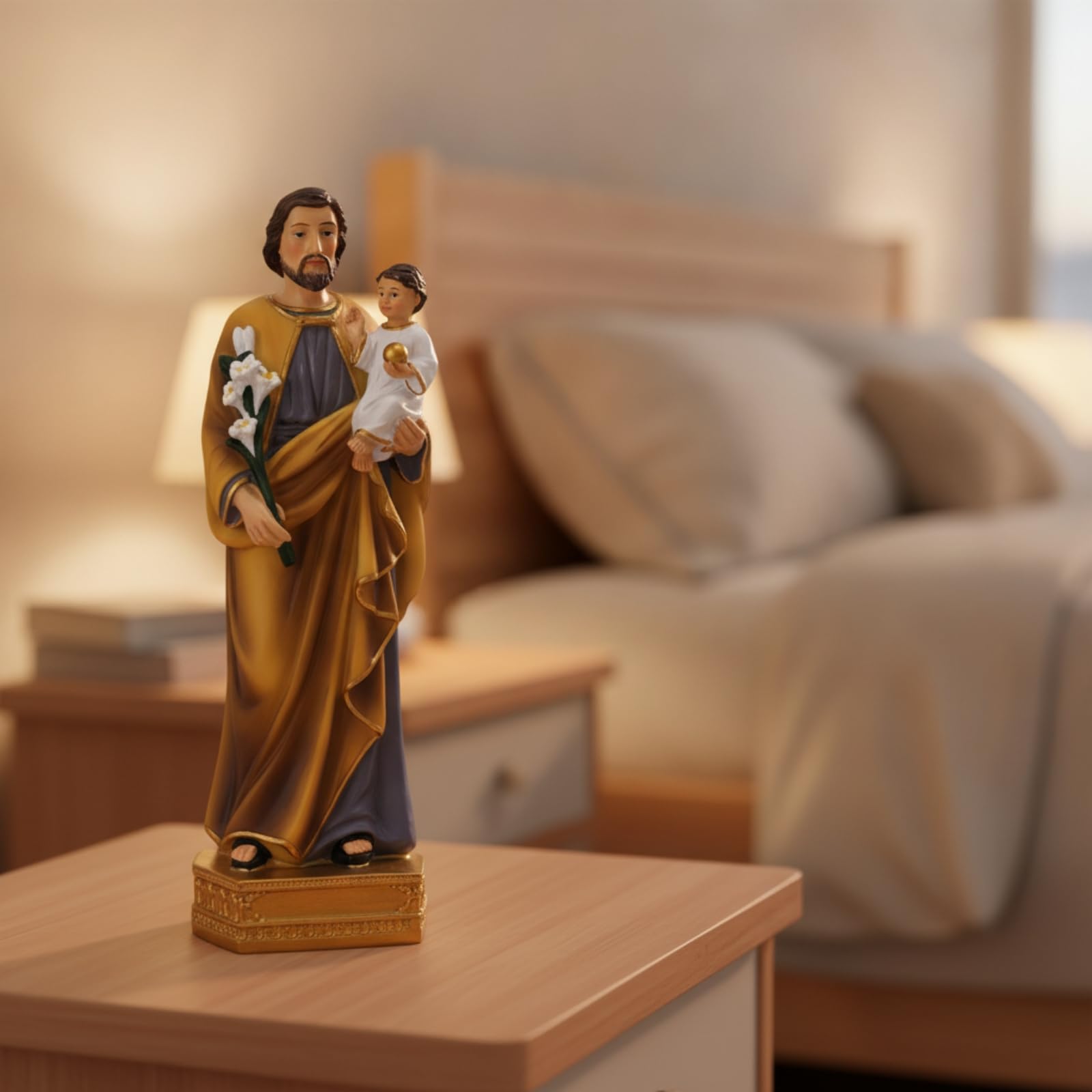 Statuetta in Resina Dorata Statuetta con Piedist Collezionabile Scultura da Tavolo per Fedeli
