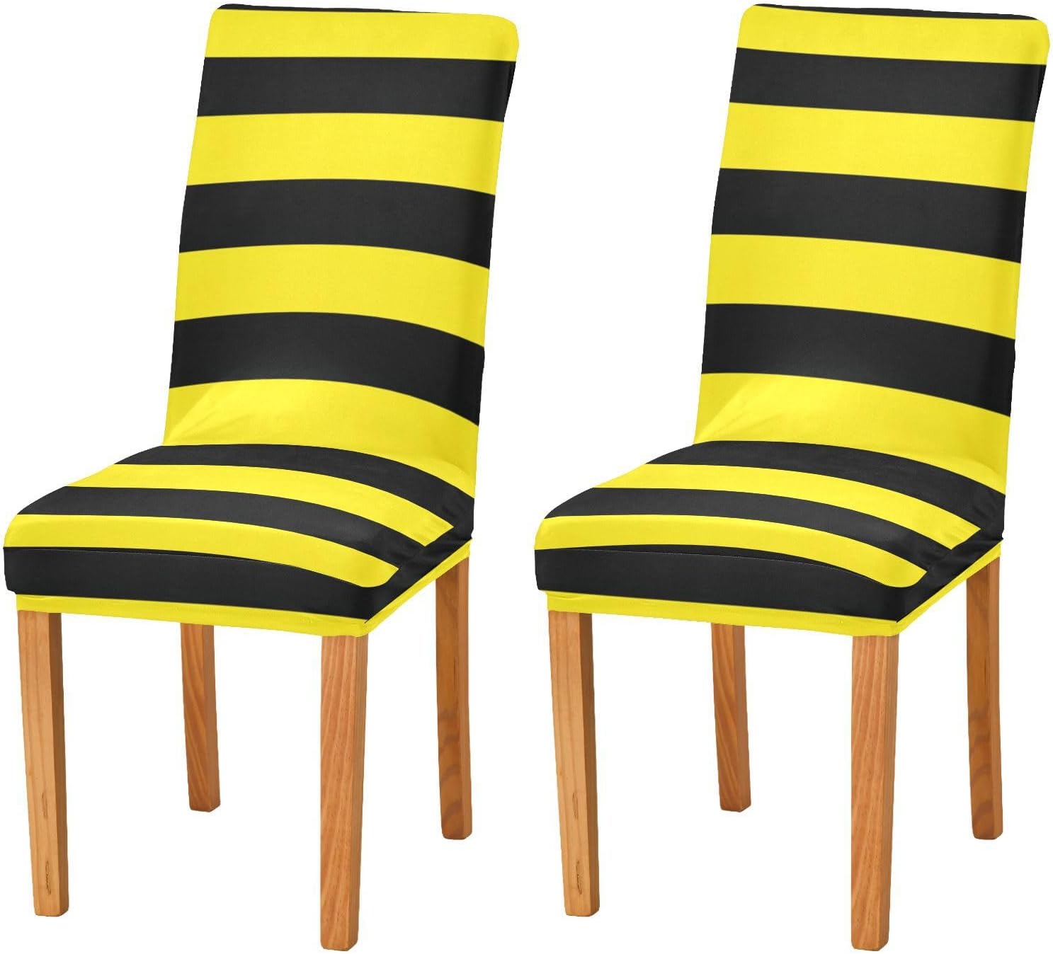 ALAZA Chair Covers for Dining Room, Black and Yellow Stripes Stretch Chair Cover Sets Chair Protector Removable Washable for Ktichen Restaurant Hotel