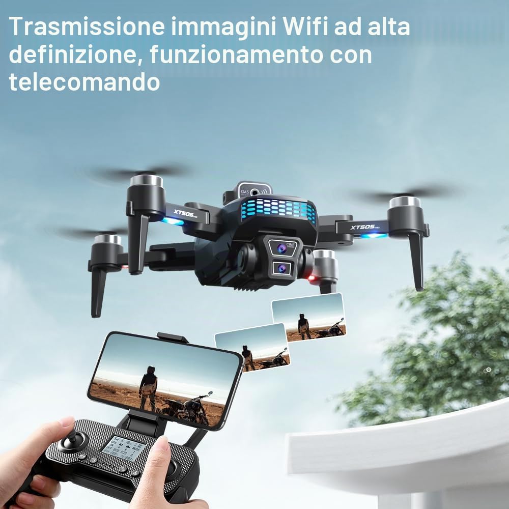 OBEST Drone GPS con Fotocamera 4K, Quadricottero WiFi RC con Motore Senza Spazzole, Meno di 249 Grammi, Longevità, Prevenzione Degli Ostacoli a 360°, 2 Batterie, adatto per Principianti