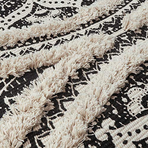 Leevan Boho Runner Rug 2X4 Ft Tufted Washable Bohemian Bathroom Rug Mandala Area Rug With Tassels Hand Woven Farmhouse Kitchen Sink Rug Indoor Floor Carpet For Bedroom/Hallway,Black And Cream #TOP2