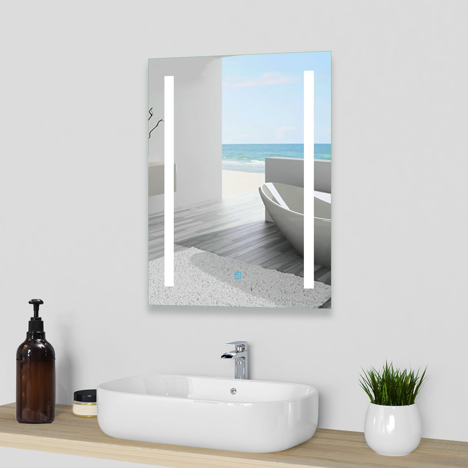 Acezanble Shaver Socket + Demister + 3 Color Lights 600 X 800Mm Led Illuminated Bathroom Mirror With Shaver Socket 3 Colors Lights Dimmable Demister Pad Wall Mounted Single Touch Sensor Ip44 Smart Modern Bathroom Vanity Mirror
