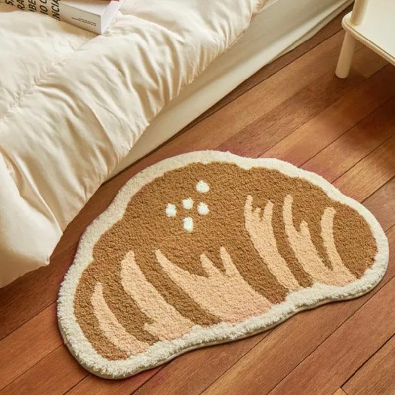 NIOKIT Luxury Thick Fluzzy Plush Cute Irregular Croissant Pattern Bath Rugs,Shaggy Kawaii Cartoon Ultra Soft and Absorbent Microfiber Bathroom Carpets,Non-Slip Machine Washable Bathtub Mat, SIMILAR TO STOCK PHOTOS, NOT EXACT