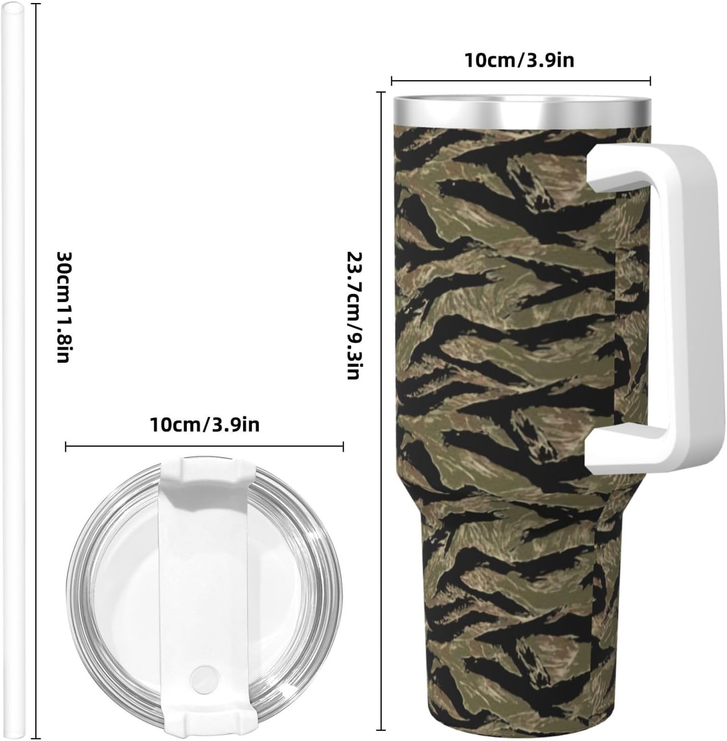 40 OZ Tiger Stripe Camo Print Ice Bully Cup with Handle Straw Lid Straw,Stainless Steel Tumbler Coffee Cup