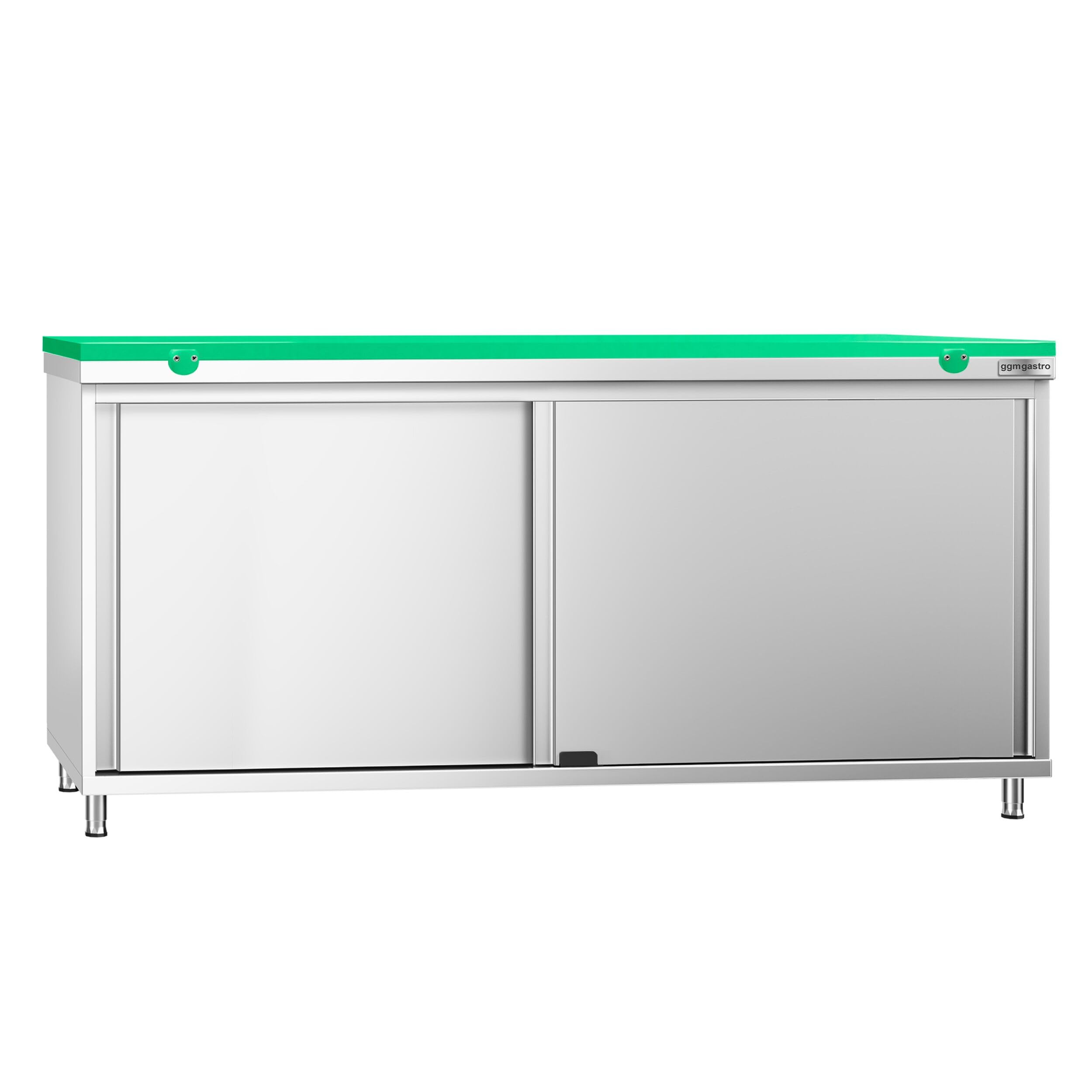 GGM Gastro | ASK186#FKPWT186 | Edelstahl Arbeitsschrank PREMIUM - 1800x600mm - mit Schiebetür - inkl. Schneideplatte Grün