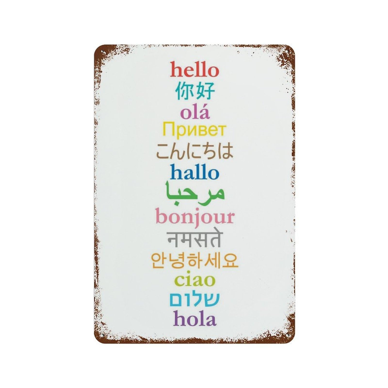 xiaoxiaoshen Hello Prints, Different Languages, Hello Posters, Hi, Classroom Decor, Wall Decor Art Metal Tin Poster Modern Home Decor Art Home Bar Shop Decorations Vintage Sign 30x20cm