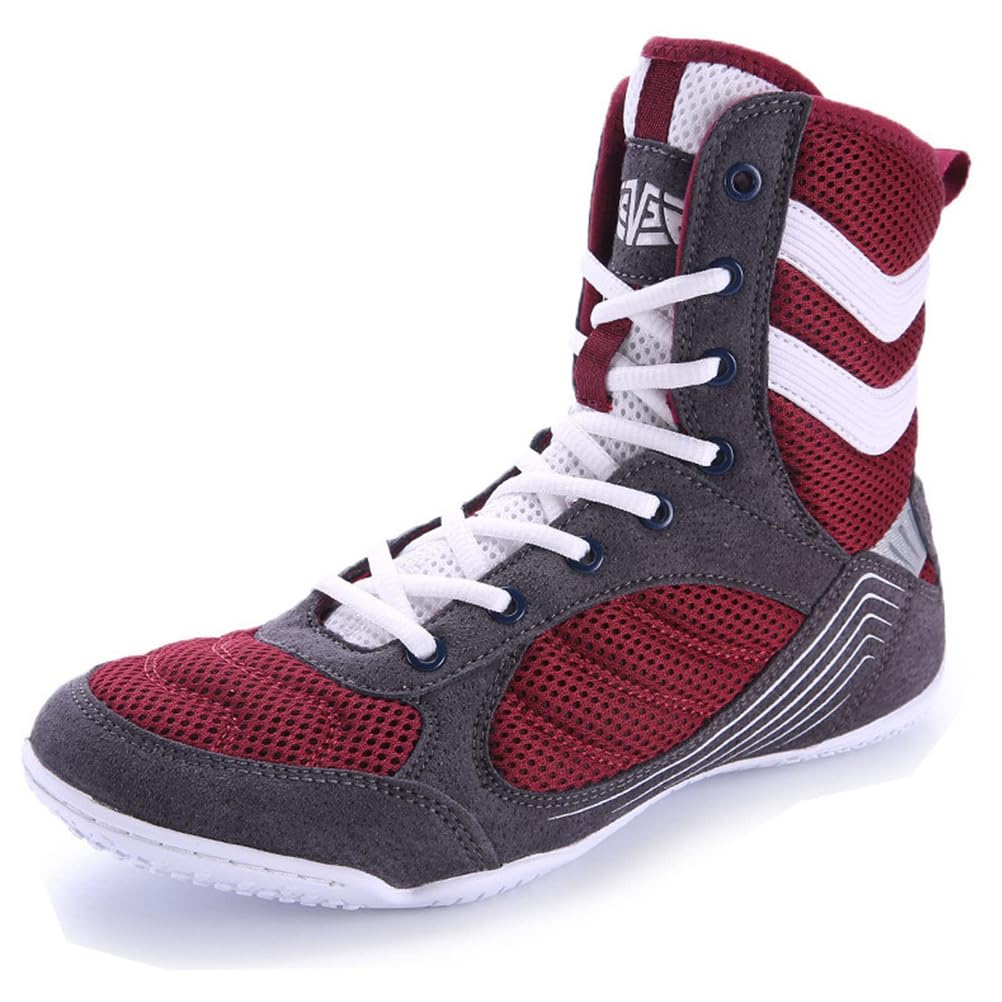 Scarpe da Wrestling per Ragazzi e Ragazze Unisex, Stivaletti Leggeri in Mesh Traspirante, Barefoot, Antiscivolo, con Caviglia Alta.,Rosso,44 EU