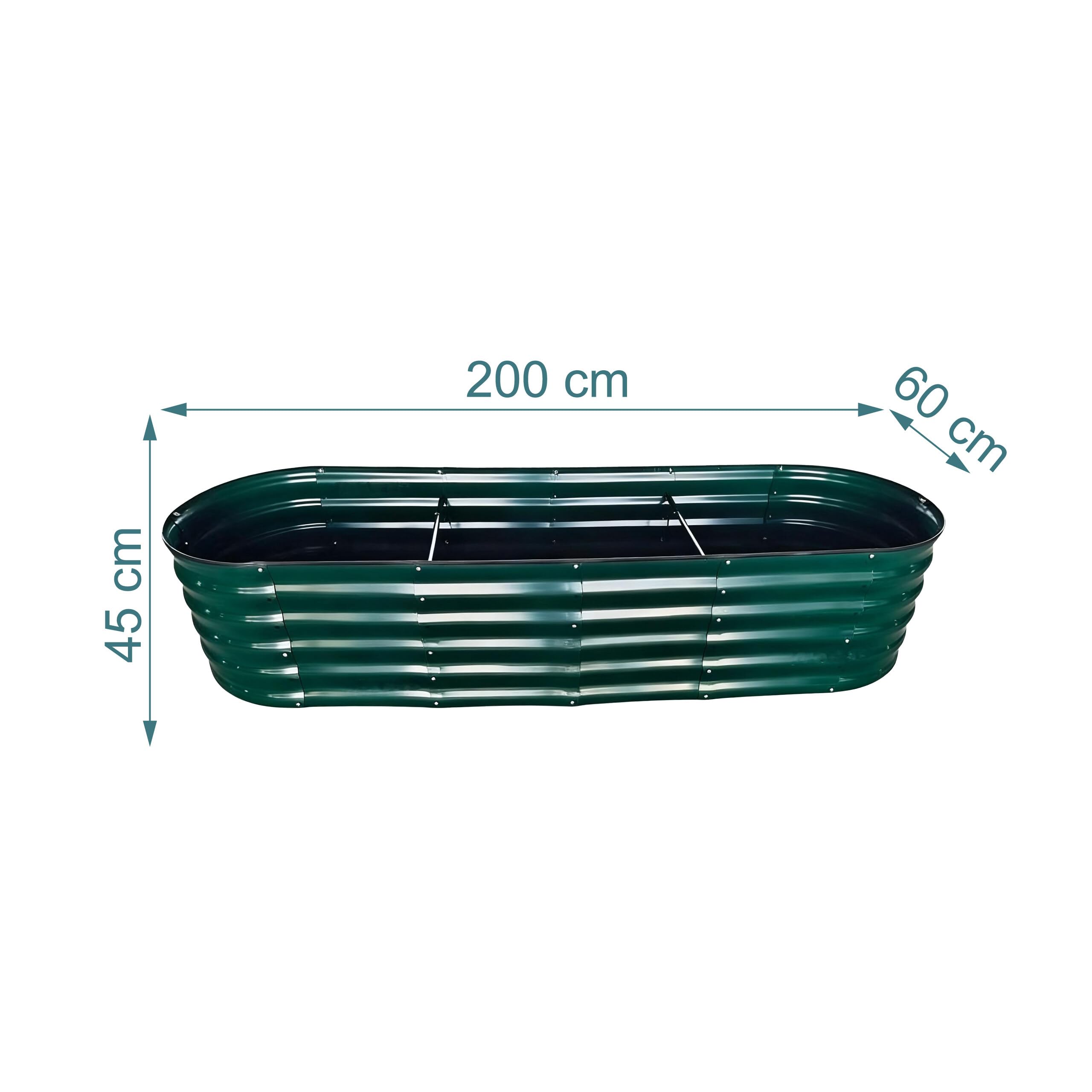 Relaxdays Huerto Elevado Ovalado en Metal galvanizado para Flores, Plantas y Verduras, 45x200x60 cm, Verde