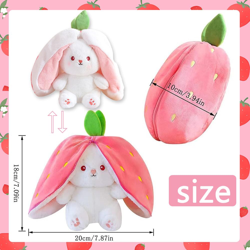 NyaSaa Pink Reversible Strawberry Rabbit Plush Toy,Cute Bunny Stuffed Plush Doll with Zipper,Cute Bunny for Children,Girls,Boys,Holiday Warm (18cm) - Image 2