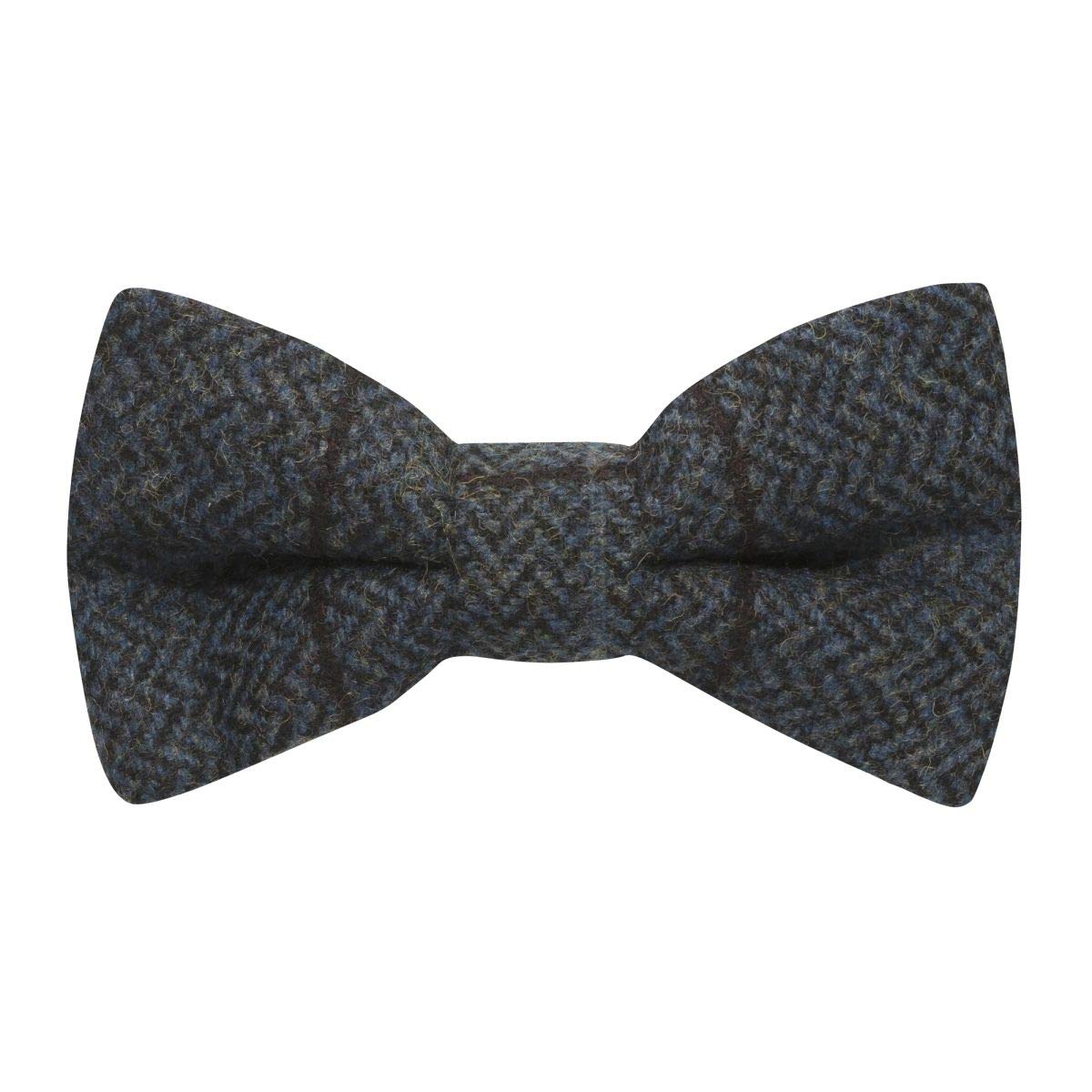 King & Priory Luxury Aegean Blue Herringbone Check Bow Tie, Tweed
