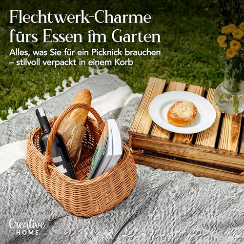 Creative Home Einkaufskorb Weidenkorb mit Henkel Picknickkorb | 36 x 27 x 32 cm (+/- 2 cm) | Handgeflochten | Naturbraun | Universell und Langlebig Groß Osterkörbchen Geflochten