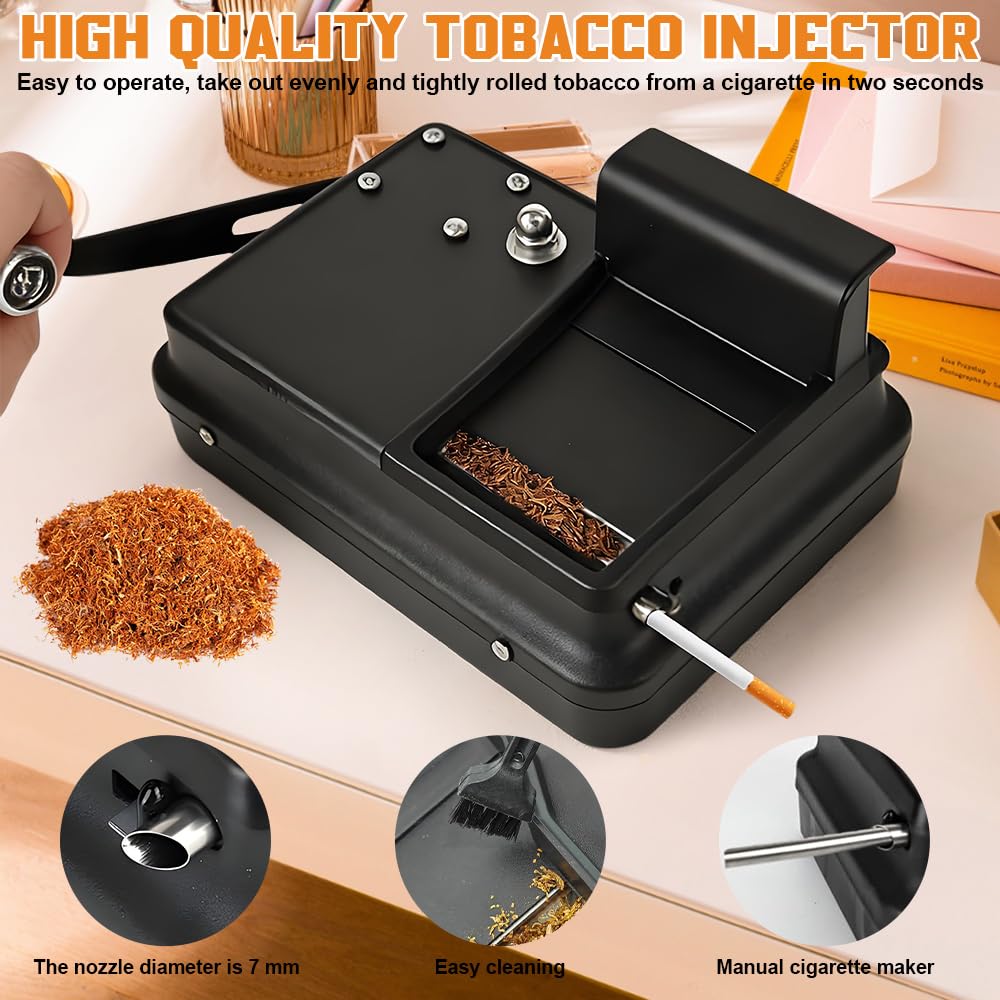 Rouleuse à Cigarette Portable, 8 mm Machine à Tuber Manuelle, Durable et Compacte, Machine à Bourrer avec Boîte de Rangement pour Accessoires, Idéal Comme Cadeau pour Homme