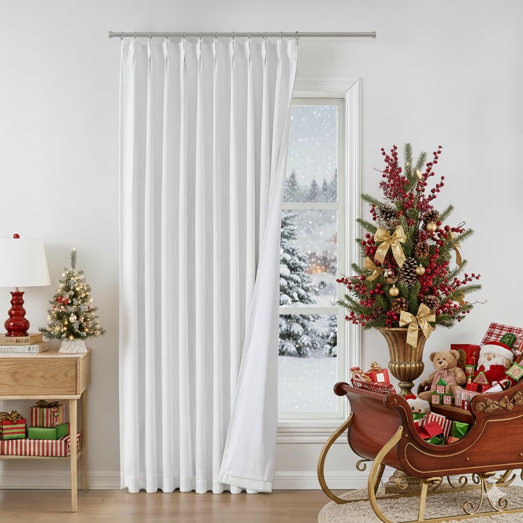 WEST LAKE White Bailey Pinch Pleated Full Blackout Curtains 84 Inches Long for Bedroom Living Room,Thermal Insulated Drapes with Back Tabs Hooks,Modern French Pleat Window Treatment,60"Wx84"L,1 Panel 60"W x 84"L (Pack of 1) White Blend