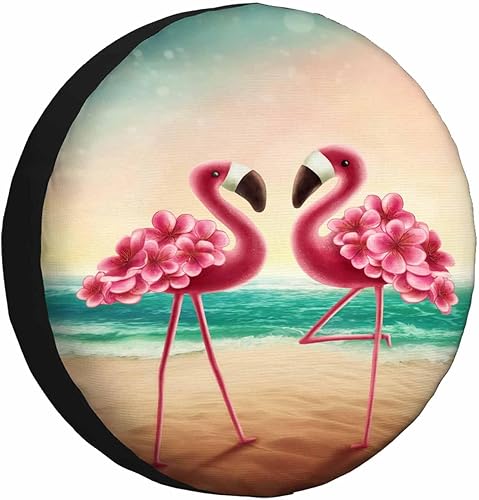 2 Flamencos on the Beach - Funda para neumático de repuesto con diseño de flores, pájaro exótico, elegante, resistente a la intemperie, protectores