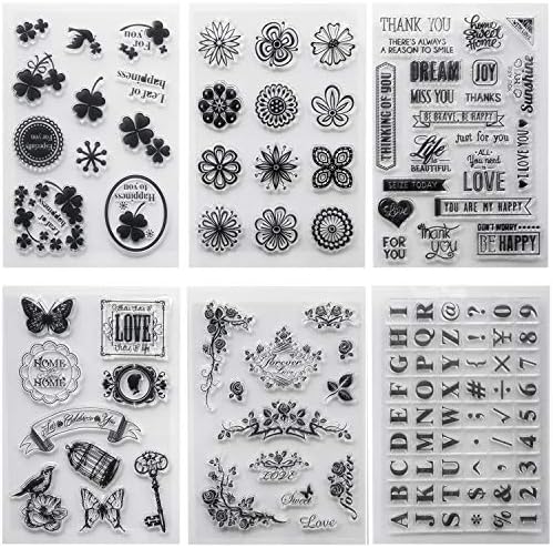 6 Sheets Reusable Transparent Silicone Clear Stamps for Scrapbooking Album Gift Cards Stamps Decoration with 1 Acrylic Board
