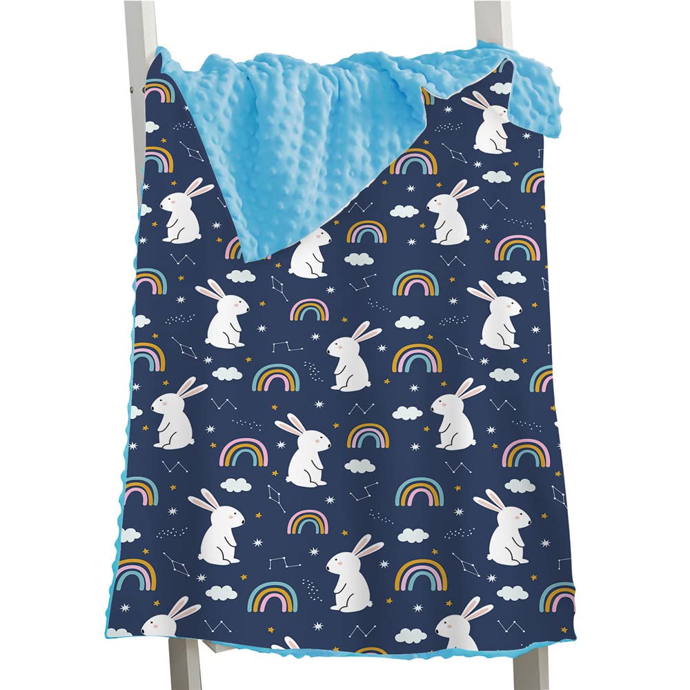 Hixingo Comfort Blanket for Kids Baby, Animal Printed Double Layer Throw, Sensory Soft Minky Dot Reverse Side Plush, Blanket Bedding for Children Boys Girls (white rabbit 1,150x110cm)