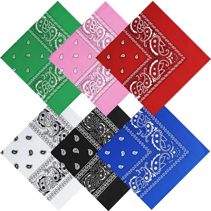 Yiqicomle6 Pack Multifunction Bandanas, Paisley Print Cowboy Headband, Headwear Neckerchief Face Mask Handkerchief for Women Men, 6 Colors