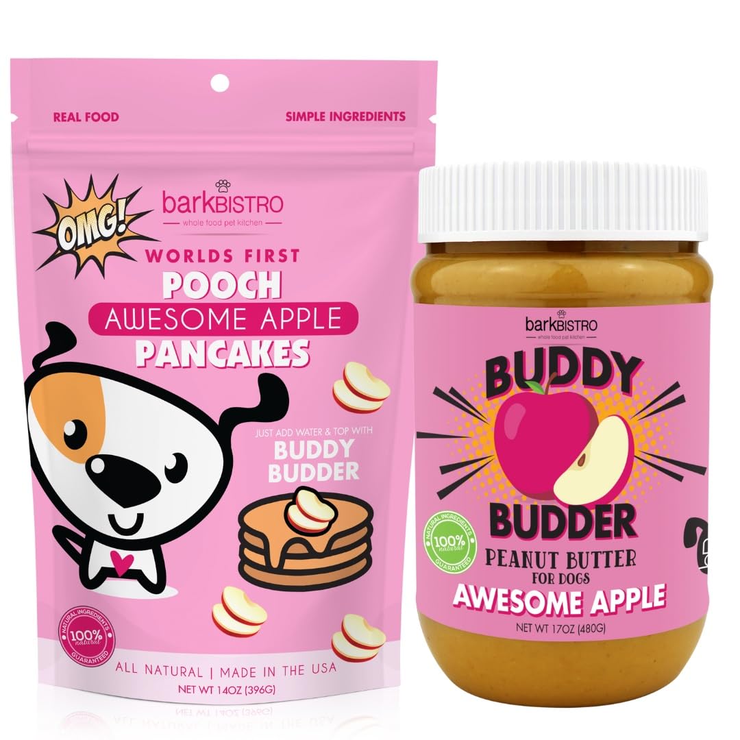 BUDDY BUDDER Awesome Apple Pooch Pancakes - Fun Treat, Brunch w/Your pup, or Stack em' for Dog Birthdays w/Candle, 100% All Natural, No Sugar or preservatives - Made in USA (14oz