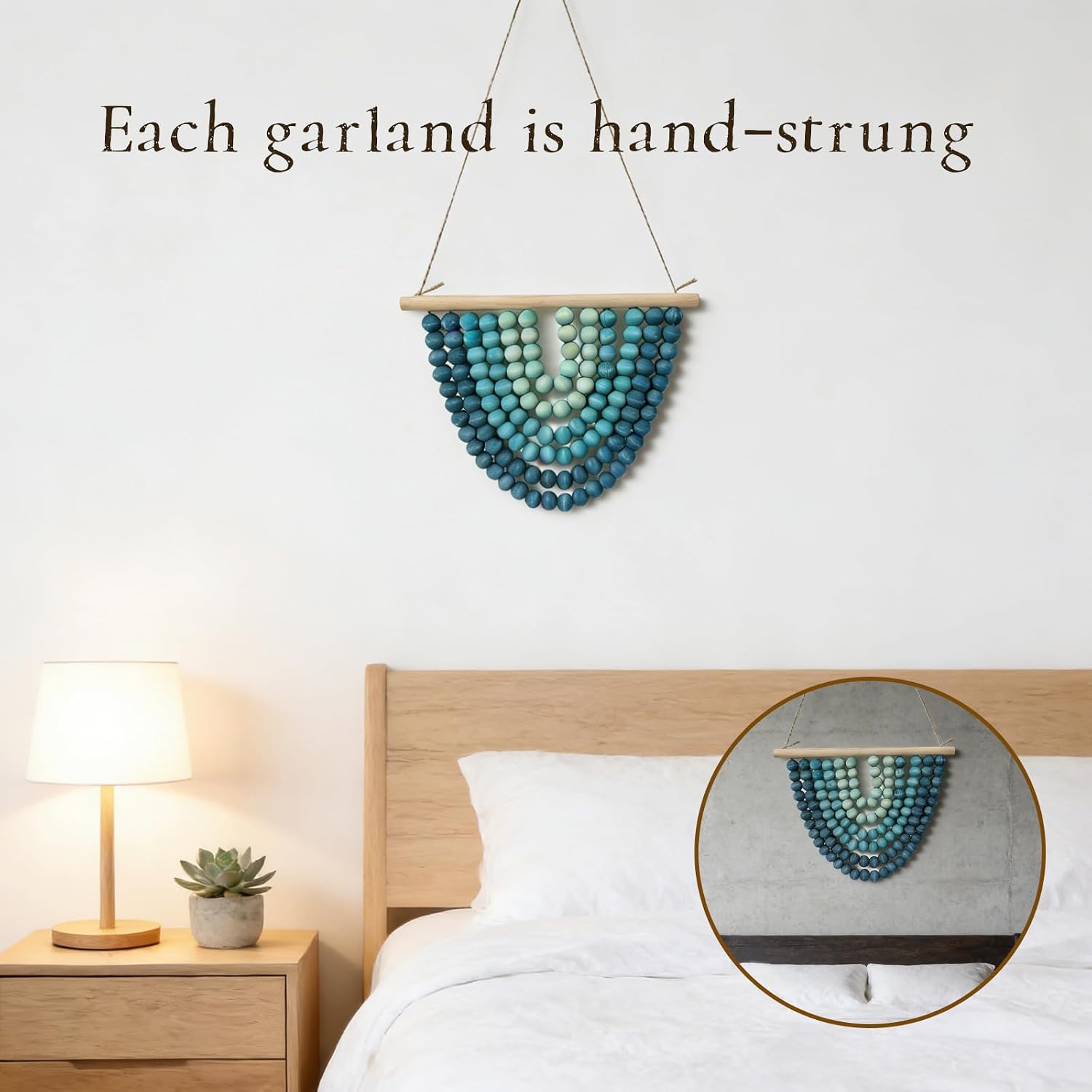 DHSUN Wooden Beaded Garland Hanging Decoration, Small Boho Wall Decor, Handcrafted Home Decor for Bedroom, Living Rooms, Entryways, Apartments, and Dorm Rooms (Ocean Blue Gradient, 12 Inches) image 4