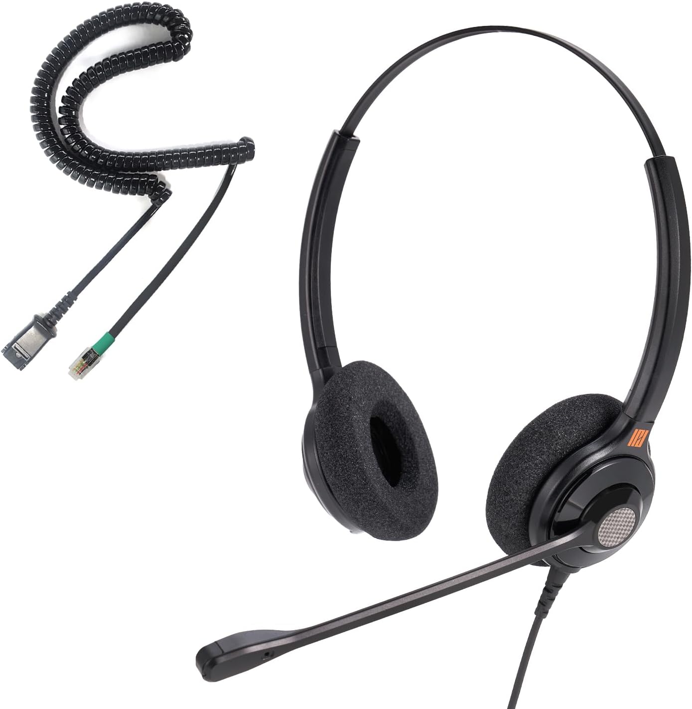 IPD Phone Headset for Office and Call Center Wired QD to RJ9 IPH-215 Binaural-Compatible with with Yealink SIP, Grandsteam, Sangoma, +Ooma and LG landline Phones