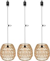 EcoGehen 3db Rattan Függőlámpa Akkumulátoros Kültéri Beltéri Boho Stílusú Hordozható Lámpa Kert 1